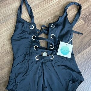 Mara Hoffman Black Lace-Up One Piece Swimsuit